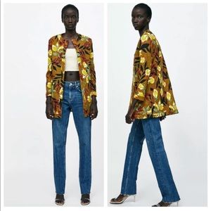 ZARA BASIC L Tropical Floral Print Coat Blazer